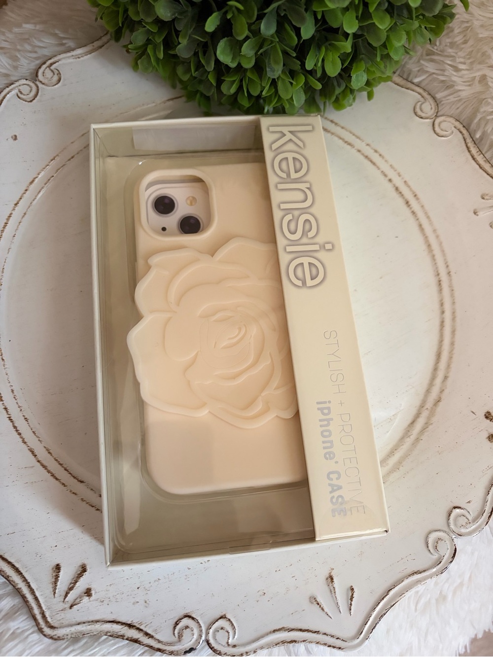 Kensie Cream Floral iPhone Case with Raised Rose Design